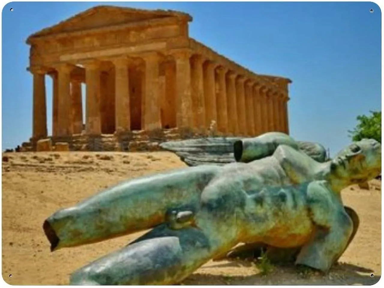 Paesaggio Valle Templi Agrigento Sicilia Natura Dipinto Decorazioni per la casa vintage, Insegna artistica da parete 15.7 "x11.8" Decorazione da parete per caffè di famiglia, Pittura artistica retrò
