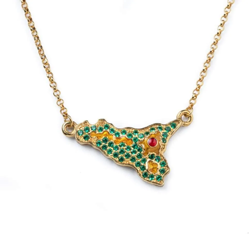 Collana Isola Bella in Argento Dorato e Zirconi con Smalto - Sicilia