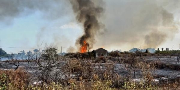 In fiamme un limoneto a Riposto: il rogo minaccia una zona residenziale