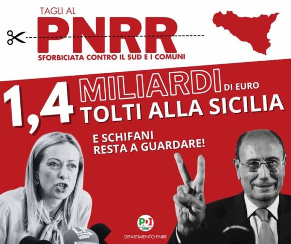 Pd su fondi Pnrr, 'tolti 1,466 miliardi di euro alla Sicilia'