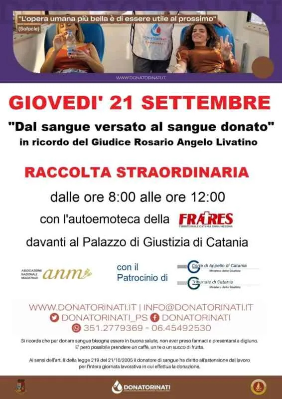 Donazione sangue per Giudice Livatino:
report da Catania, Sicilia.