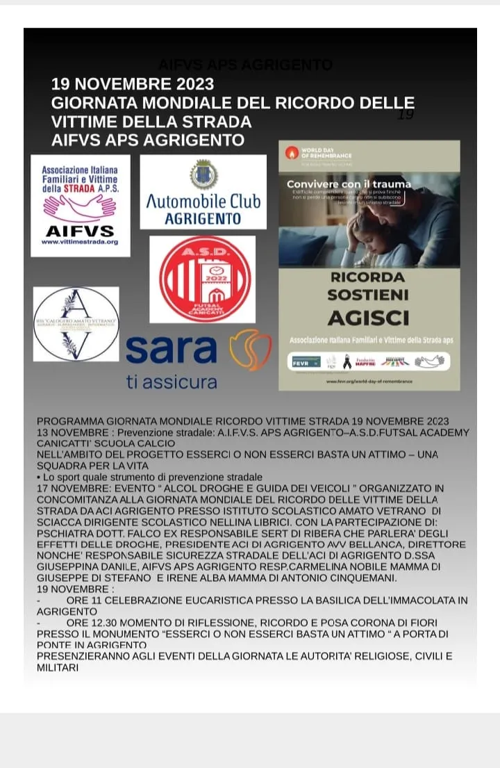 Eventi a Agrigento e Canicattì per ricordare vittime della strada