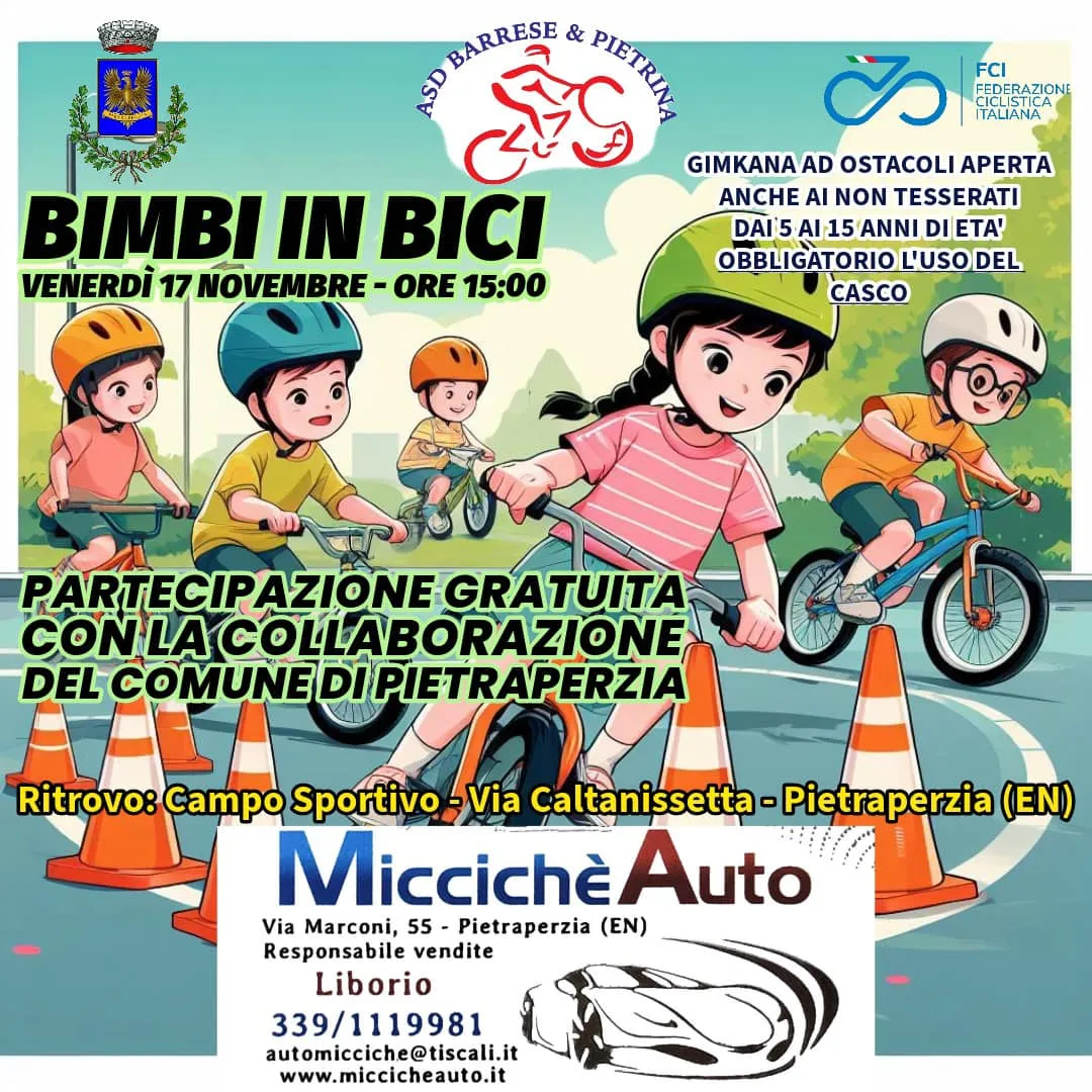 Pietraperzia: Bimbi in bici, evento al campo sportivo