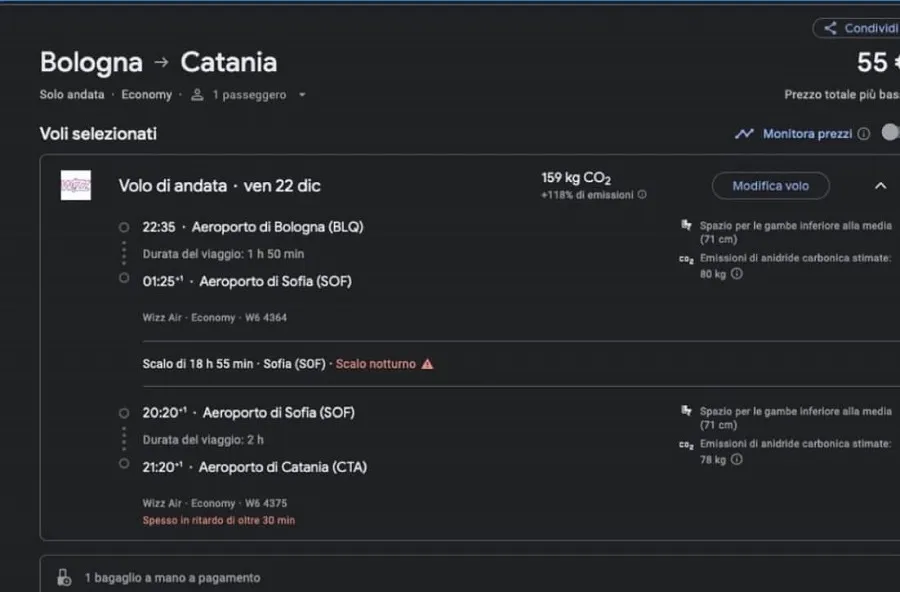 Viaggio low-cost per Catania a Natale: Bologna-Catania a 55 euro, con scalo di 19 ore a Sofia.