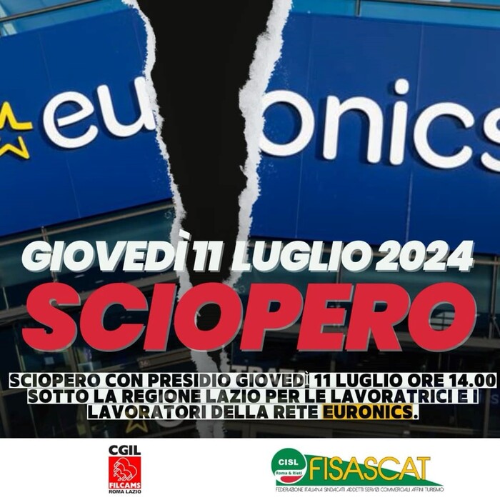 A Euronics 600 lavoratori a rischio, giovedì lo sciopero