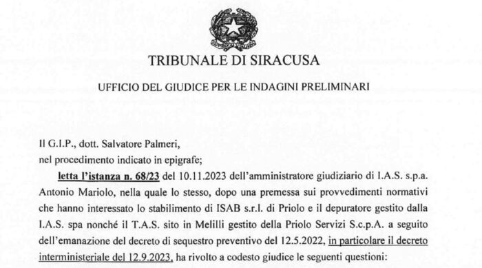 Si riapre caso del depuratore di Priolo, nuovo stop dal gip