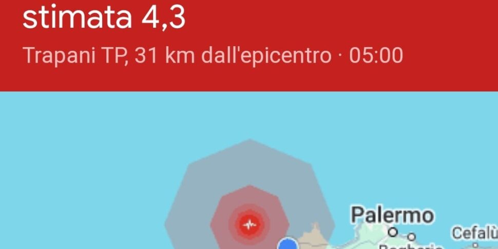 All'alba terremoto di magnitudo 4.1 al largo di Trapani, tanta paura ma nessun danno