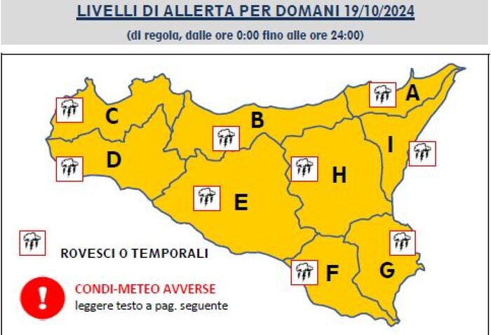 Allerta meteo arancione in Sicilia, previsti temporali